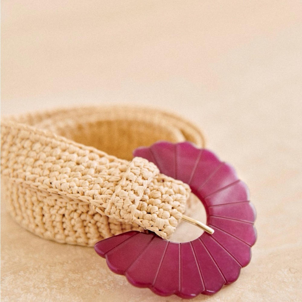 Sezane Cream Woven Belt with Plum Resin Buckle